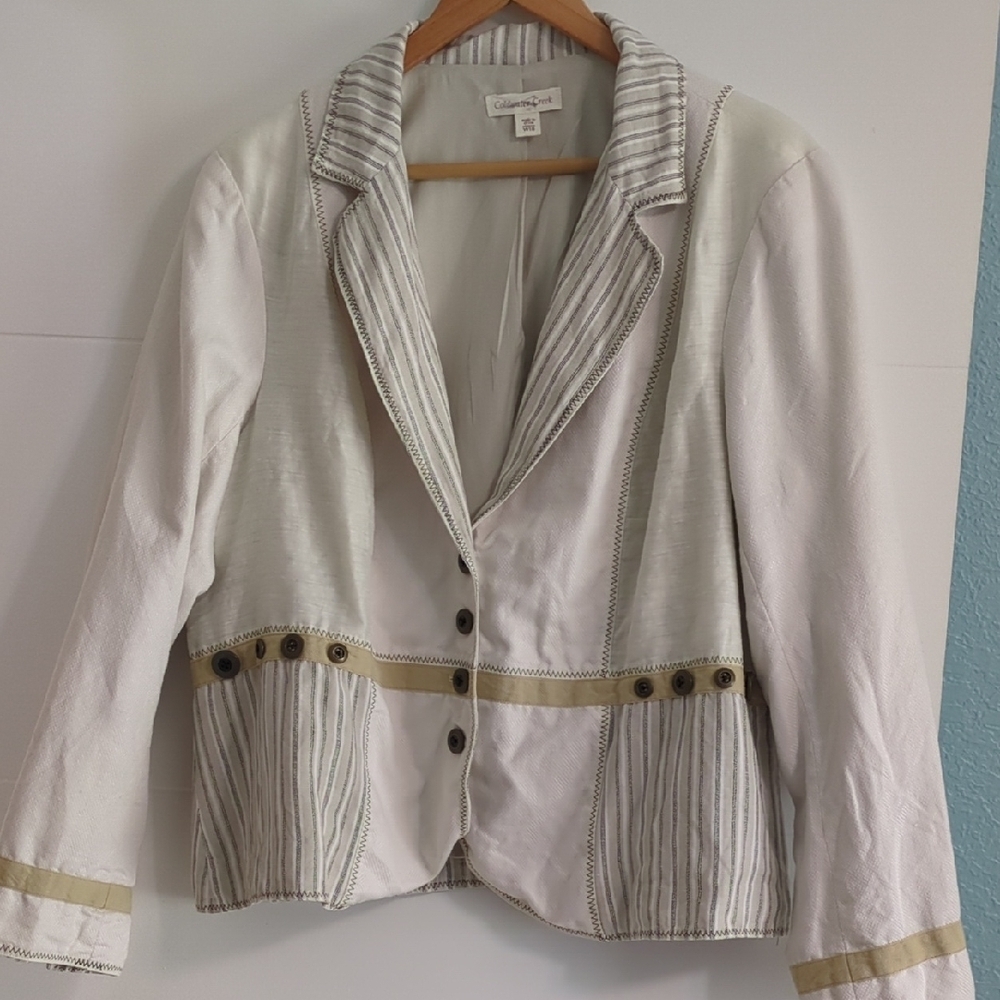 Coldwater Creek Cream and Tan Striped Blazer - Size 18